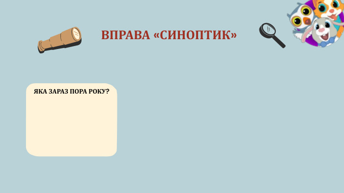 ВПРАВА «СИНОПТИК»ЯКА ЗАРАЗ ПОРА РОКУ?