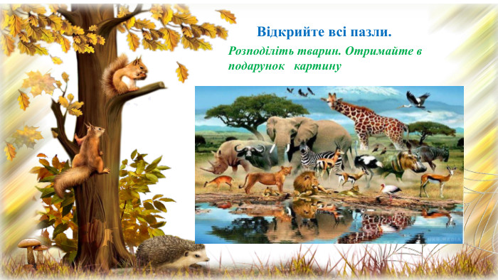  Відкрийте всі пазли. Розподіліть тварин. Отримайте в подарунок картину