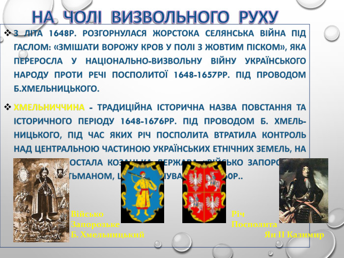 Військо  Запорозьке  Б. Хмельницький  Річ  Посполита     Ян ІІ Казимир 