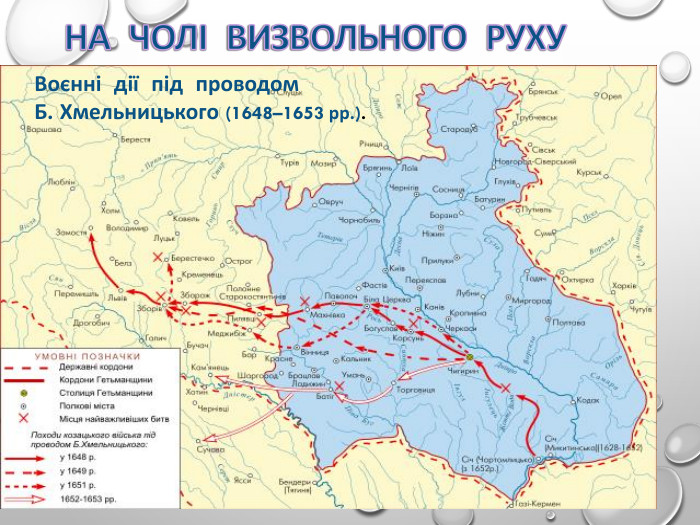 Воєнні  дії  під  проводом  Б. Хмельницького (1648–1653 рр.). 