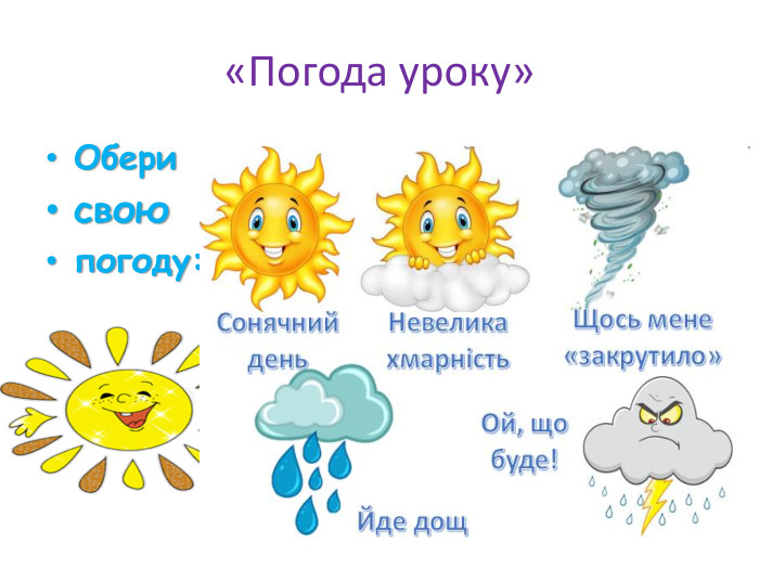 «Погода уроку»Обери свою погоду: 