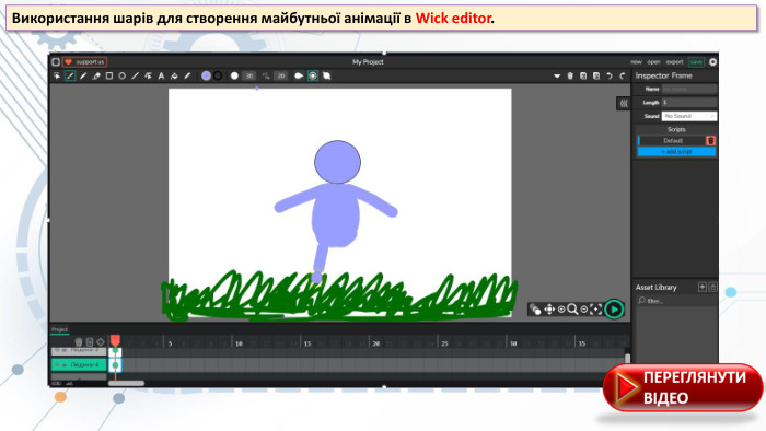 Використання шарів для створення майбутньої анімації в Wick editor.