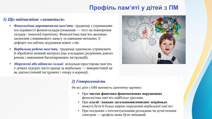  Профіль пам’яті у дітей з ПМ