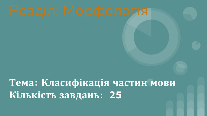 Тема: Класифікація частин мови. Кількість завдань: 25 Розділ: Морфологія