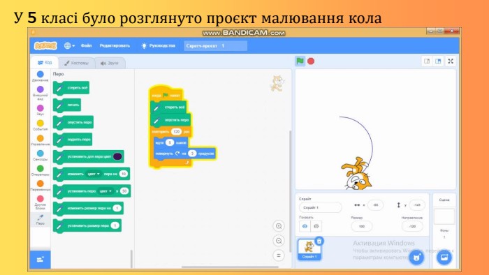 У 5 класі було розглянуто проєкт малювання кола