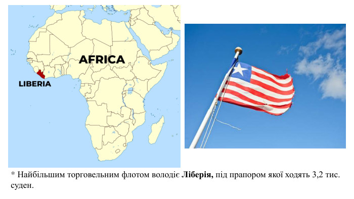 * Найбільшим торговельним флотом володіє Ліберія, під прапором якої ходять 3,2 тис. суден. 