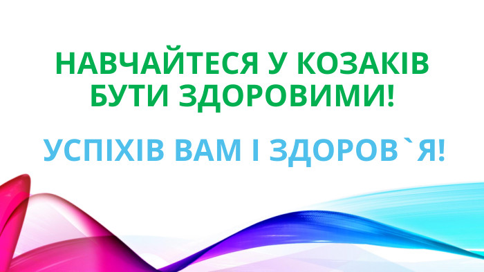 Навчайтеся у козаків бути здоровими! Успіхів вам і здоров`я!
