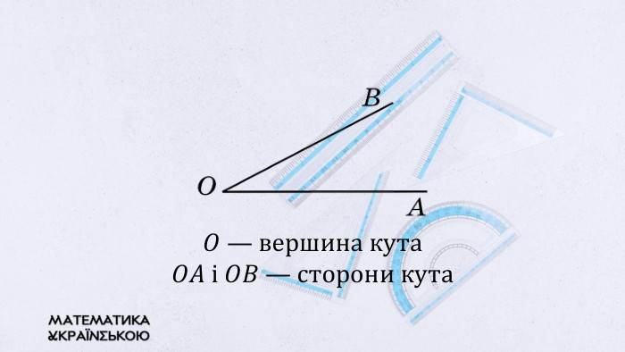 𝑂 — вершина кута𝑂𝐴 і 𝑂𝐵 — сторони кута 
