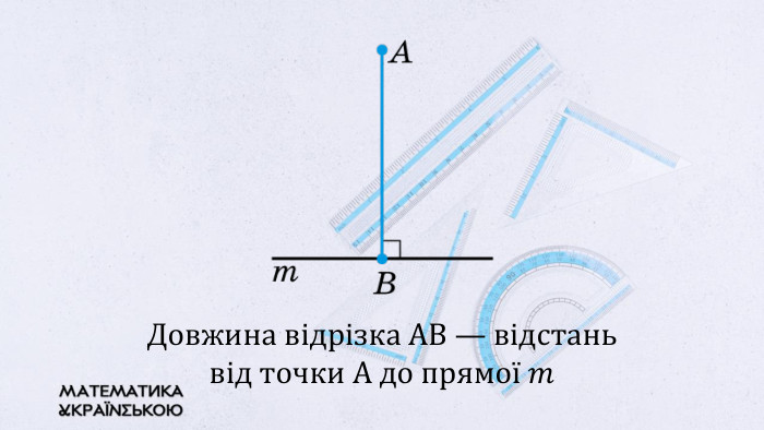 Довжина відрізка AB — відстань від точки А до прямої 𝑚 
