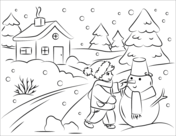 Розмальовка Boy Building a Snowman з категорії Зима