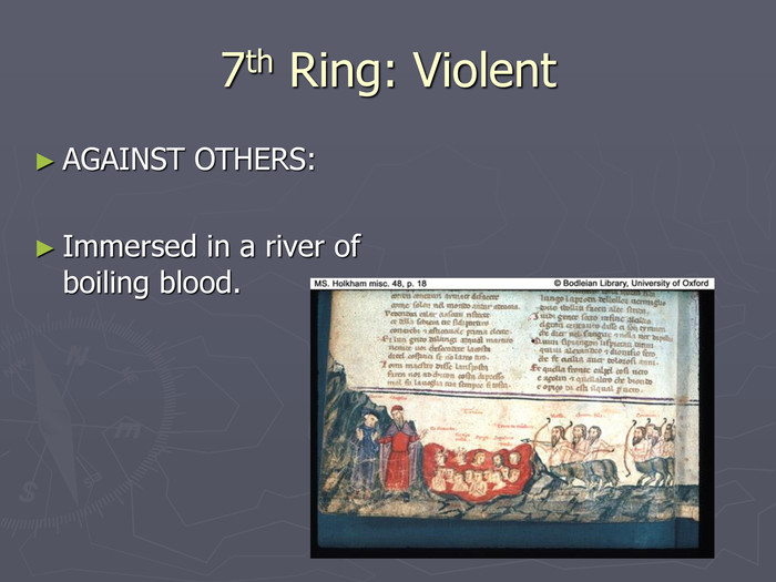 7th Ring: Violent AGAINST OTHERS:Immersed in a river of boiling blood. 
