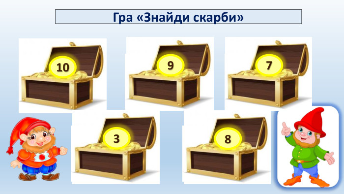 1 + 9 Гра «Знайди скарби»103 + 64 + 38 – 58 – 09738