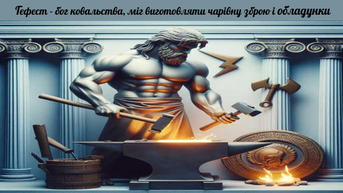 Гефест - бог ковальства, міг виготовляти чарівну зброю і обладунки