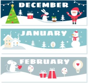 Winter Months Calendar Flashcards Set. stock illustration