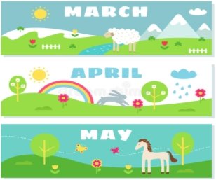 Spring Months Calendar Flashcards Set. stock illustration