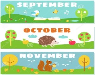 Autumn Months Calendar Flashcards Set.
