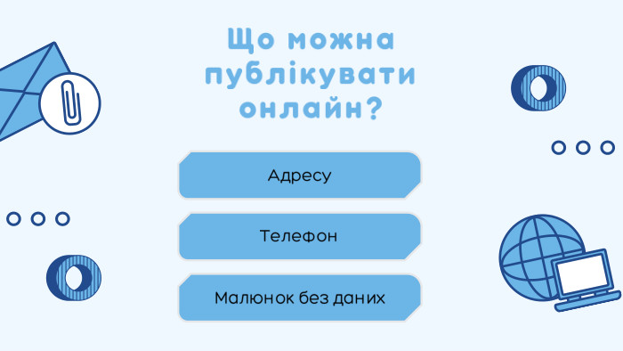 Що можна публікувати онлайн?Адресу. Малюнок без даних. Телефон