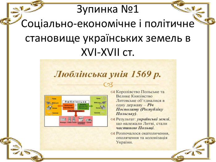Зупинка №1 Соціально-економічне і політичне становище українських земель в XVI-XVII ст.