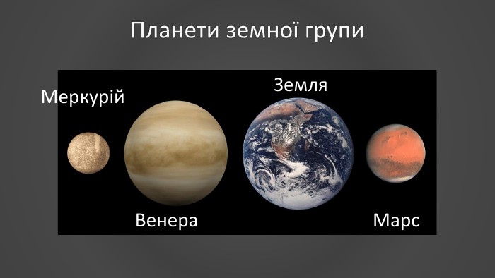 Планети земної групи. Меркурій Венера Земля Марс 