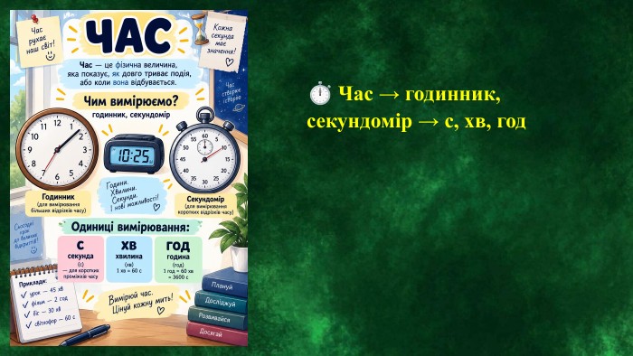 ⏱️ Час → годинник, секундомір → с, хв, год