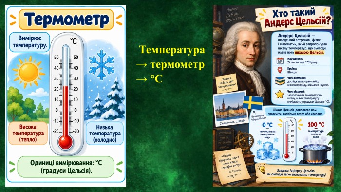  Температура → термометр → °C