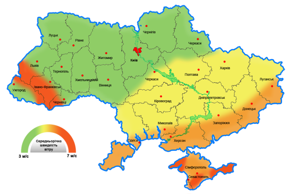 Карта вітрового потенціалу України