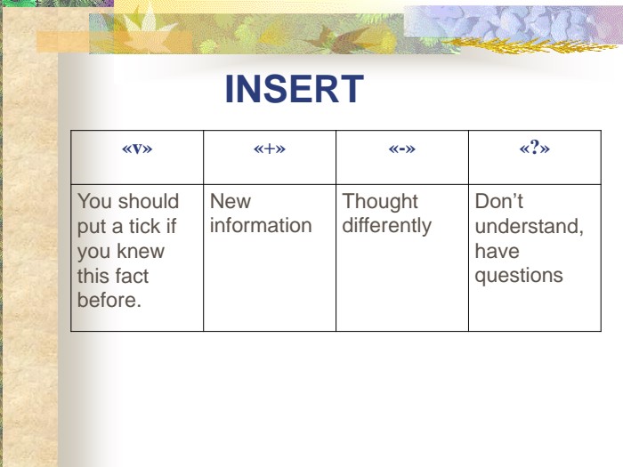 INSERT     You should put a tick if you knew this fact before. New information Thought differently Don’t understand, have questions 