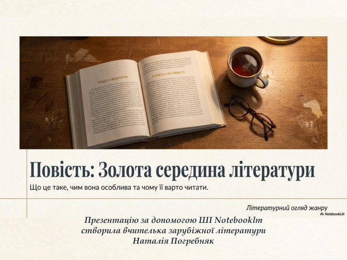 Названиепрезентации. Презентацію за допомогою ШІ Notebooklmстворила вчителька зарубіжної літератури. Наталія Погребняк 