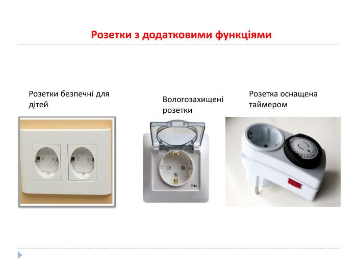 Розетки безпечні для дітей. Вологозахищені розетки. Розетка оснащена таймером. Розетки з додатковими функціями