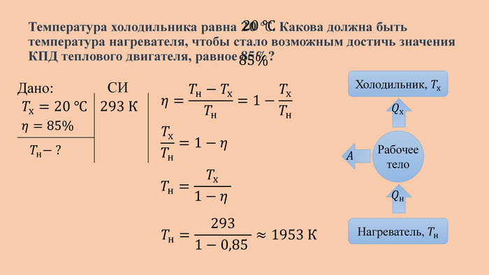 Температура холодильника тепловой машины