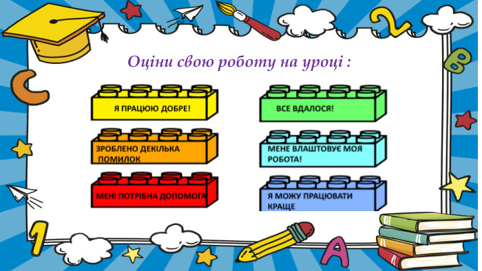 Оціни свою роботу на уроці :