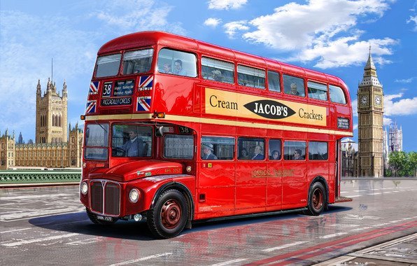 Обои картинки фото рисунок, michal reinis, london bus, aec routemaster