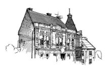 Digitale Skizze Vektor-Schwarz-Weiß-Abbildung von Uzhgorod Stadtbild, Ukraine Standard-Bild - 29241716
