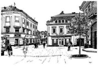 Digitale Skizze Vektor-Schwarz-Weiß-Abbildung von Uzhgorod Stadtbild, Ukraine Standard-Bild - 29241714