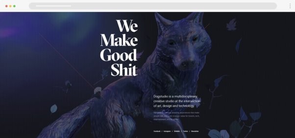 Web design Trends 2020 - dogstudio website with 3D wolf