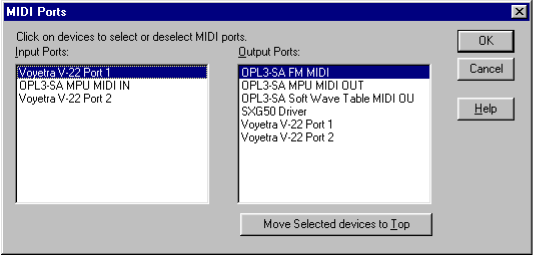 Окно установки MIDI портов в редакторе Overture