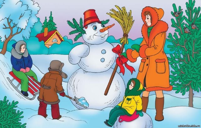 Картинки по запросу картинки дети лепять снежную бабу