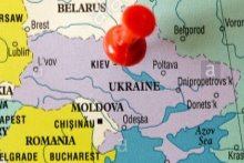 Political map of Europe, city of Kiev (capital of Ukraine) pinned ...