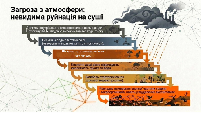 Нітратна та нітритна кислоти випадають у вигляді кислотних дощів
