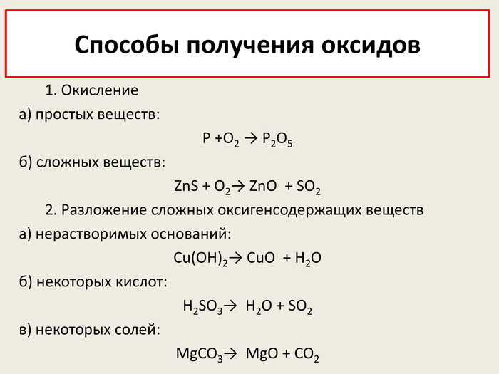 Разложение основных оксидов