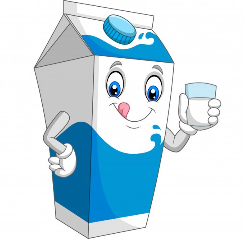 Мультяшный молочный ящик держит стакан молока | Премиум векторы