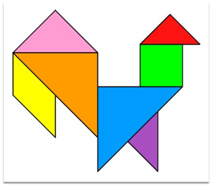 Tangram Rooster - Tangram solution #68 - Providing teachers and pupils with tangram puzzle activities