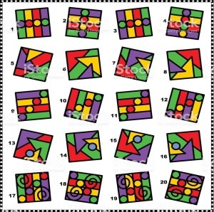 Abstract visual riddle - find two identical images - Royalty-free Puzzle stock vector