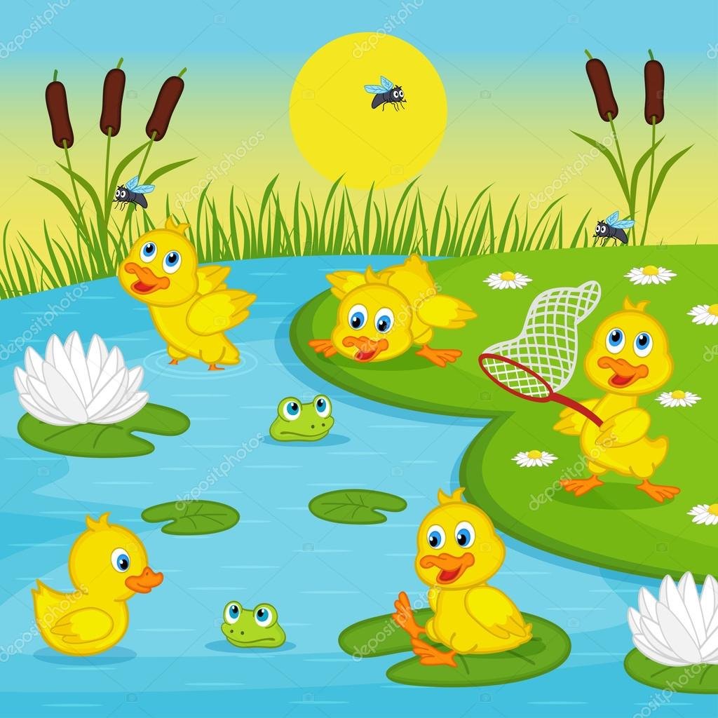 https://st2.depositphotos.com/6986298/9921/v/950/depositphotos_99211480-stock-illustration-ducklings-playing-in-lake.jpg
