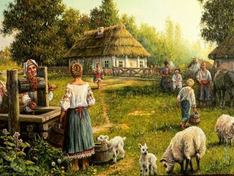 Обои Картина художника Андрея Петровича Ляха, изображающая бытовую сцену из  крестьянской жизни донских казаков на рабочий стол