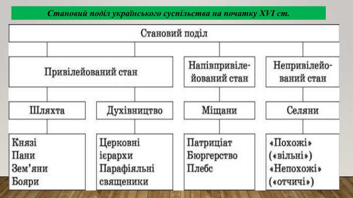 Становий поділ українського суспільства на початку XVI ст.