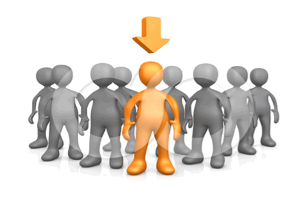 20806-Clipart-Illustration-Of-An-Orange-Person-Leading-A-Group-Of-Gray-People-An-Arrow-Above-His-Head.jpg