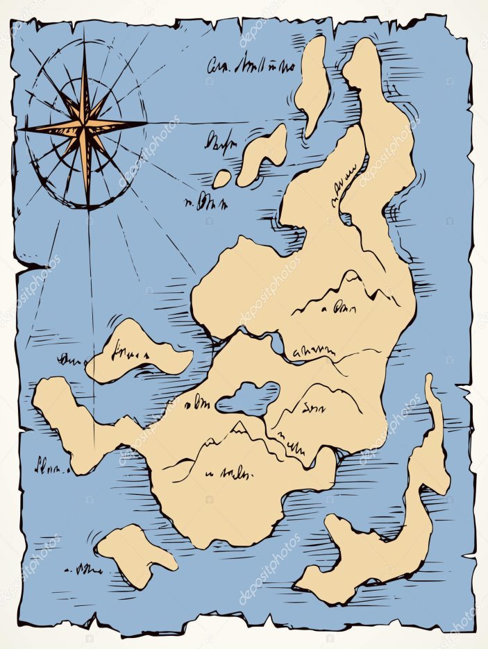 Постаревшее Возрождение Островной План Место Карты Белом Фоне Вид Игру — стоковый вектор