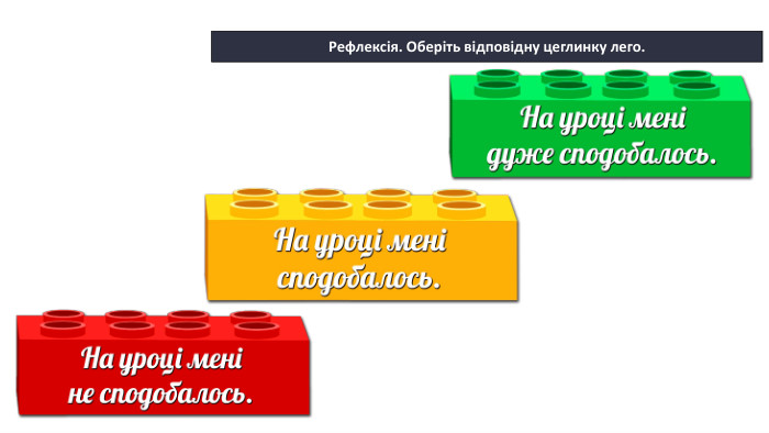 Рефлексія. Оберіть відповідну цеглинку лего.17.09.2025 Сьогодні