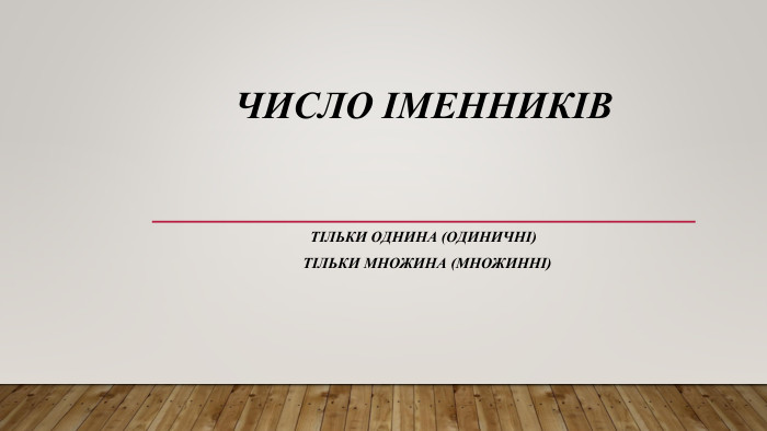 Число іменниківтільки однина (одиничні) тільки множина (множинні)